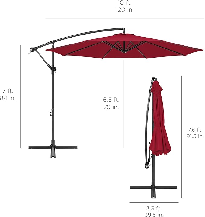 Best Choice Products 10ft Offset Cantilever Hanging Market Patio Umbrella, 8 Sturdy Ribs, Easy Adjustment - Burgundy - Image 7