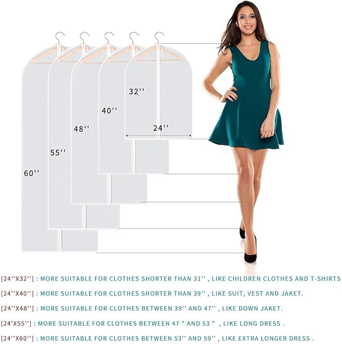 60" Dress Bags for Gowns, 6 Packs All Clear Garment Bags for Hanging Clothes - Image 7