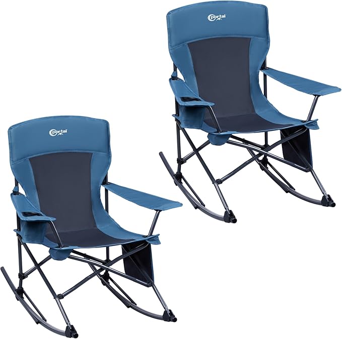Portal Folding Camping Rocking Chair Portable Outdoor Rocker High Back Cup Holder Side Pocket Carry Bag Included, Support 300 lbs by PORTAL