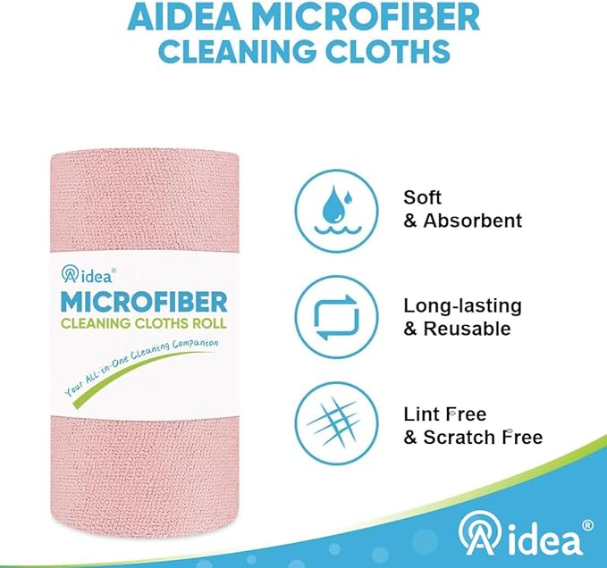 AIDEA Microfiber Cleaning Cloth Roll, Tear Away Reusable Paper Towels Pink - Image 4