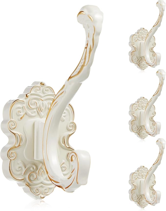 Zonon 4 Pcs White Vintage Coat Hooks Decorative Towel Hooks by Zonon