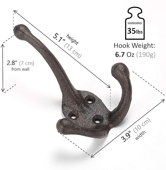 Ambipolar 5-Pack TriLeg Coat Hooks. Wall Mounted, Heavy Duty Decorative Black - Image 3