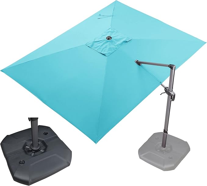 PURPLE LEAF 9' X 11.5' Patio Umbrella with Base Outdoor Cantilever Rectangle Umbrella Offset Umbrella with 360-degree Rotation for Garden Deck Pool Patio, Turquoise Blue - Image 8