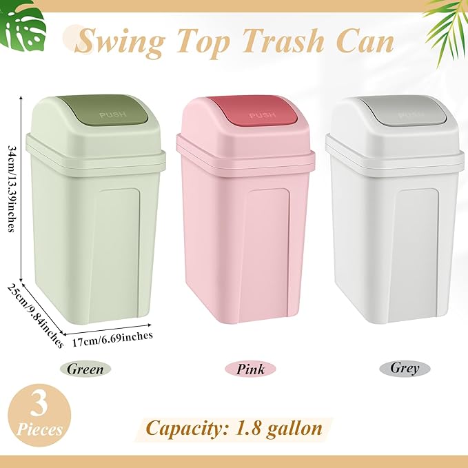 Sumind 3 Pcs 1.8 Gallon Bathroom Trash Can - Image 3