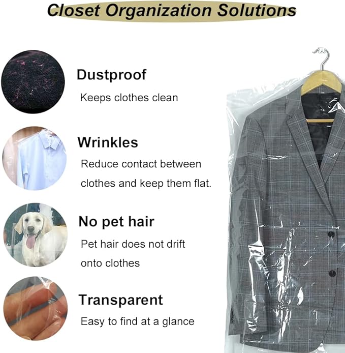 10Pcs Transparent Plastic Garment Covers 35.4inch Hanging Clothes Dust-Proof - Image 6
