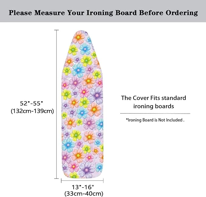 Sprowallow Colorful Flowers Ironing Board Cover and Pad Full Size Ironing Board - Image 6
