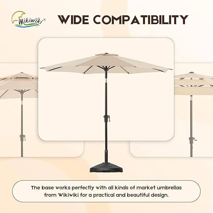 wikiwiki 80 Lbs Round Weighted Patio Umbrella Base, Free Standing Heavy Duty Base Water & Sand Filled Plastic Round Umbrella Base (Charcoal) - Image 6