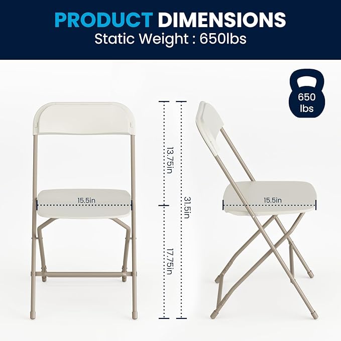 Flash Furniture Hercules Series Plastic Folding Chairs for Parties and Weddings, Stackable Commercial Event Seats, Set of 10, Beige - Image 2