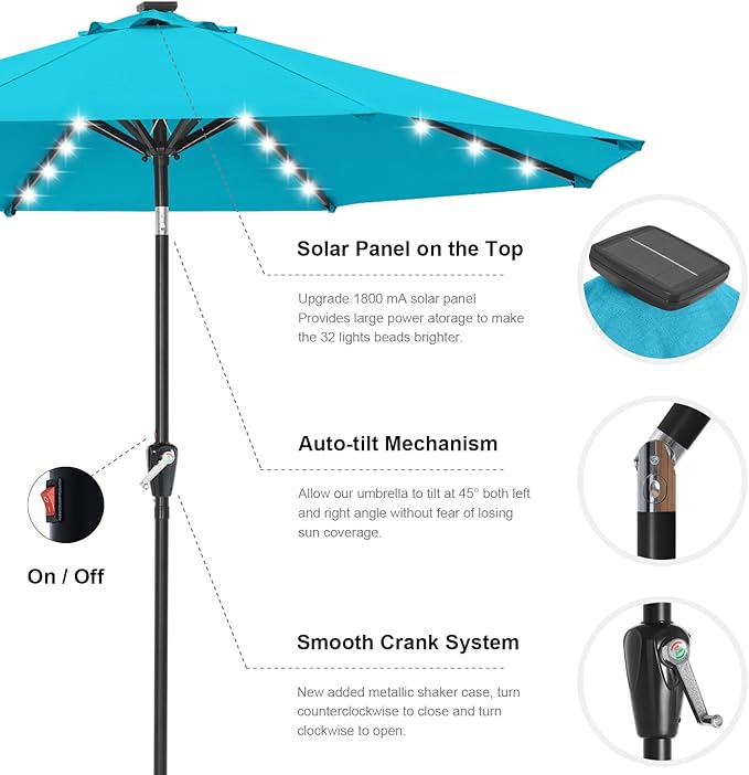ABCCANOPY Durable Solar Led Patio Umbrellas with 32LED Lights 11FT (Turquoise) - Image 7