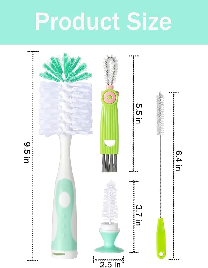 Baby Bottle Brush Set 4 in 1, Baby Bottle Cleaner, - Image 2