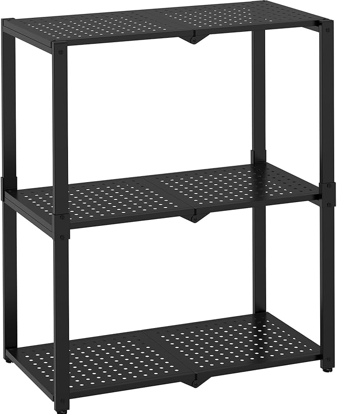 3-Shelf Storage Shelving Unit Metal Rack Heavy-Duty 28"x13.5"x33.5" for Garage, Kitchen and Bedroom Layers Increased Black by GLEAMMUSICSPORTS