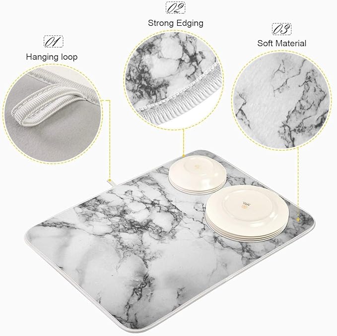 Black Grey Marble Dish Drying Mat 18x24 - Image 4