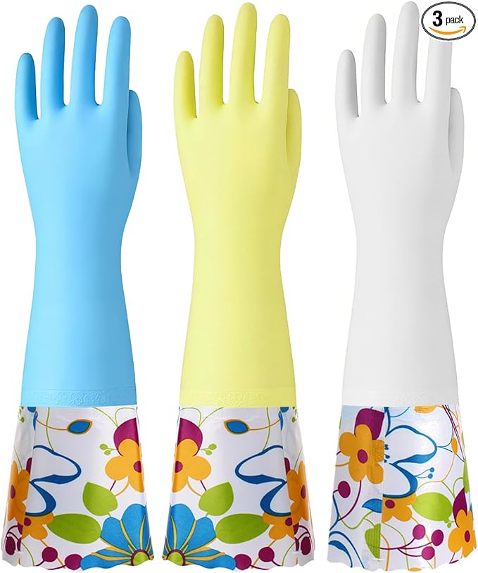 Bamllum 3 Pairs Rubber Cleaning Gloves, Household Kitchen Dishwashing Gloves by Bamllum