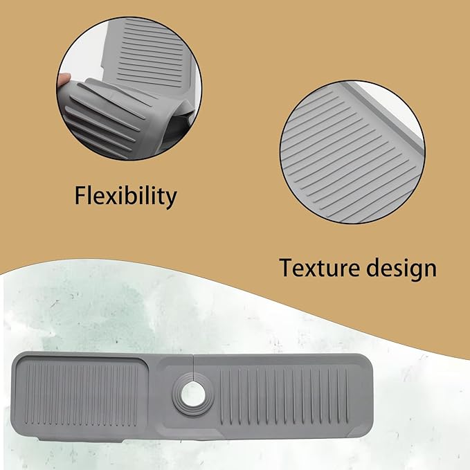 24 Inch Light Gray Durable Faucet Mat, Silicone Kitchen Sink Splash Guard - Image 3