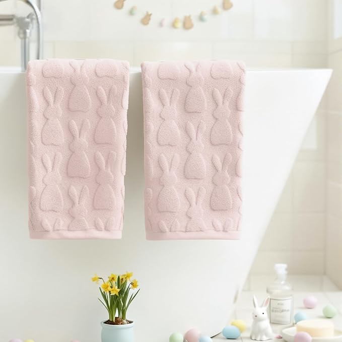 Artoid Mode 2 Pcs Pink 3D Rabbit Jacquard Easter Hand Towels - Image 3