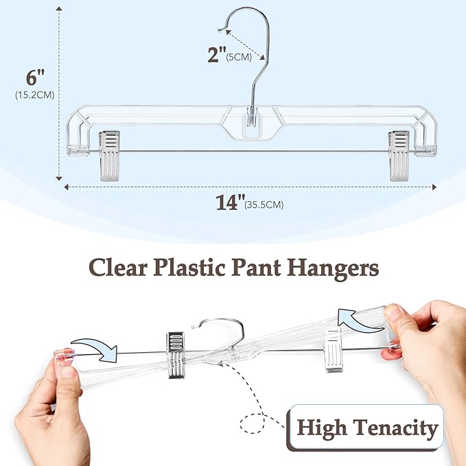 HOUSE DAY Clear Pants Hangers 100 Pack, Non-Slip Plastic Skirt Hanger - Image 9