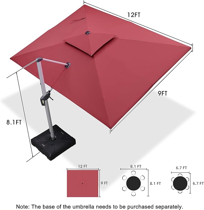 PURPLE LEAF Rectangle Patio Umbrella 9' X 12' Large Cantilever Umbrella, Terra - Image 8
