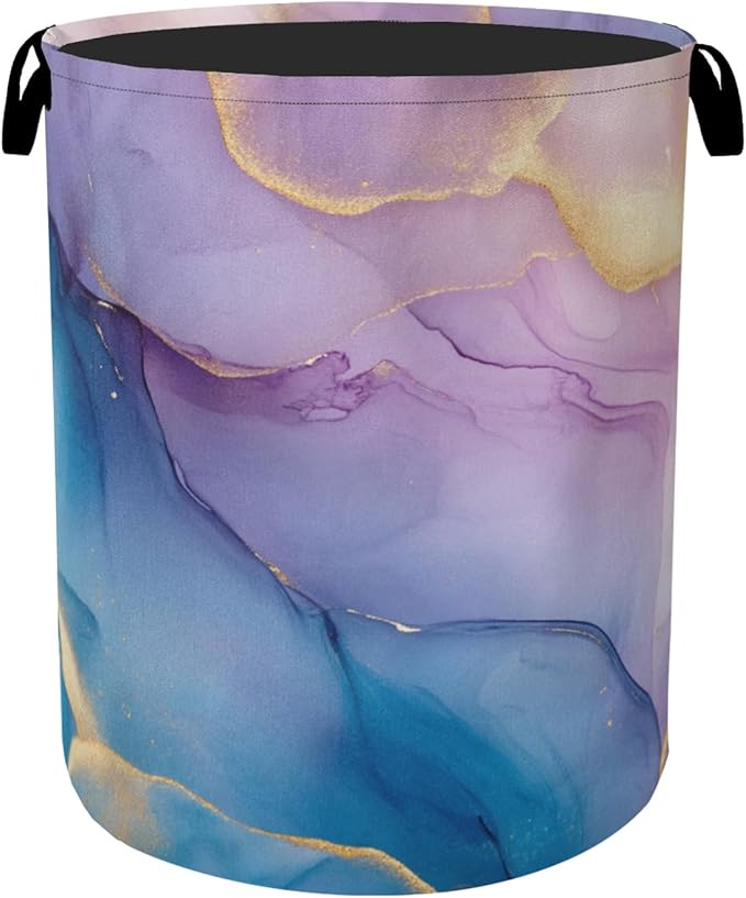 Blue Pink Marble Laundry Basket by Gearsly