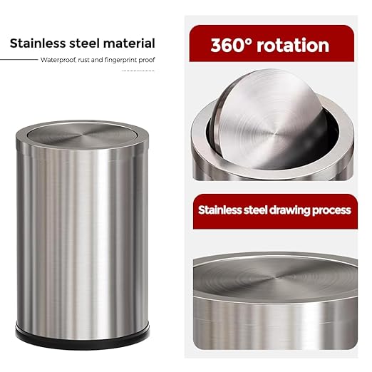 Brushed Nickel Bathroom Trash Can, Stainless Steel Garbage Can - Image 4