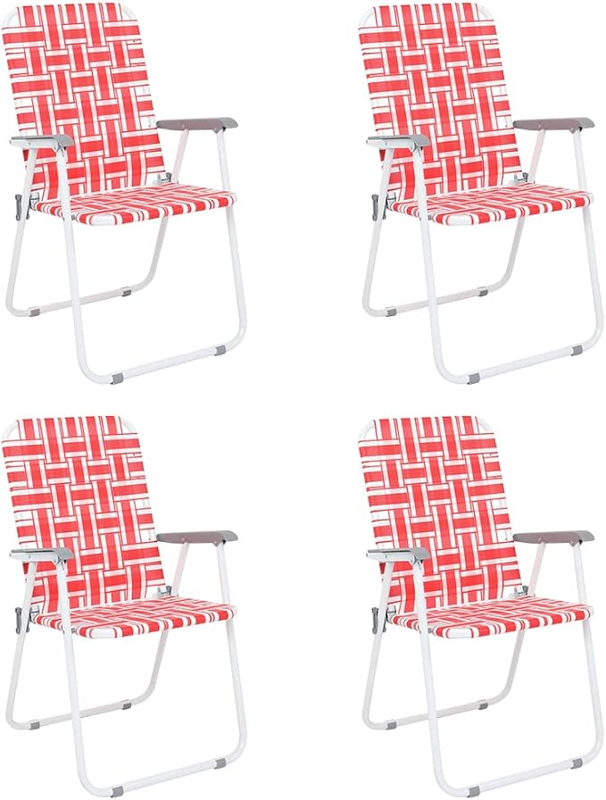 VINGLI Patio Lawn Webbed Folding Chairs Set of 2, Outdoor Beach Chair Portable Dining Chair for Yard, Garden (Red, Classic) by VINGLI
