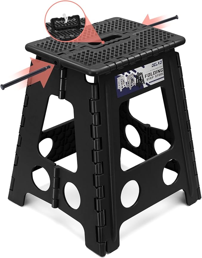 Delxo Folding Step Stool 16 Inch,Non-Slip Foldable Stools for Adults Up to 300 LBS,Kitchen Collapsible Fold Up Stepping Stool with Dotted 1 Pack,Black - Image 9
