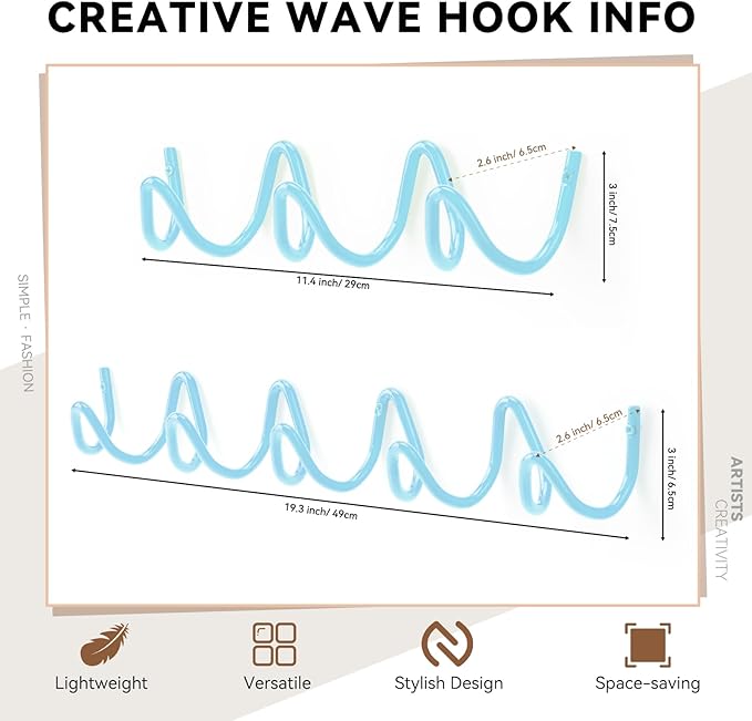 Coat Rack Wall Mount, Creative Wave Wall Hooks 20KG Capacity, Easy Installation - Image 2