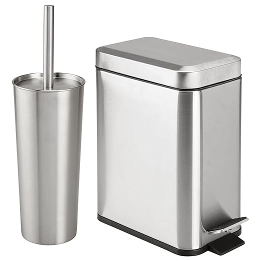 mDesign Metal Freestanding Slim Toilet Bowl Brush and Holder + Rectangle Narrow by mDesign