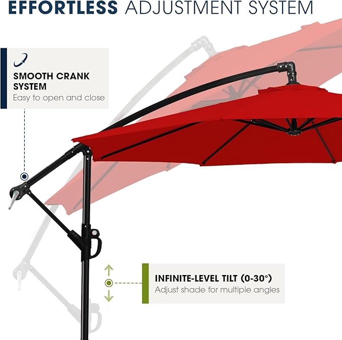 wikiwiki 10ft Patio Umbrella with Base Included, Outdoor Offset Cantilever Umbrella with Sandbag Base for Backyard, Garden and Pool, Easy to Tilt and Crank, Red - Image 5