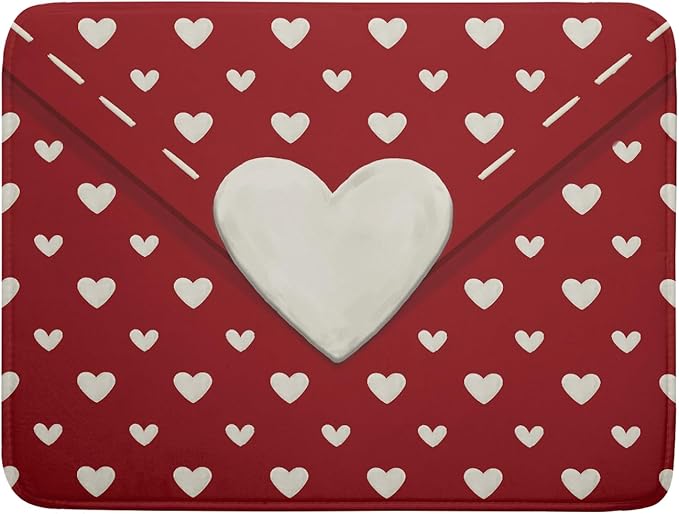 Valentines Day Dish Drying Mat for Kitchen Counter 18x24 Cream Red Love Heart by Aytipun