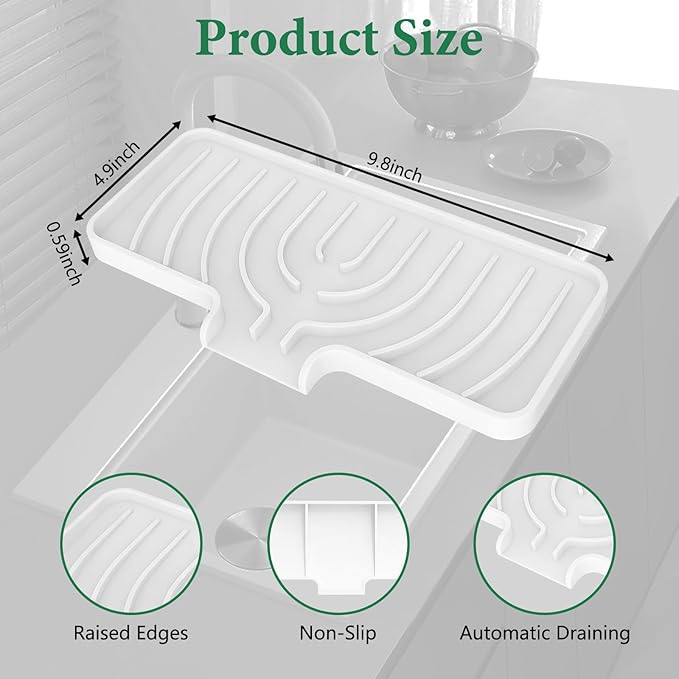 GUUKIN Sponge Holder for Kitchen Sink, 9.8"×4.9" Silicone Dish Drying Mat - Image 2