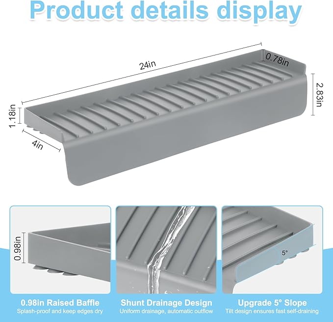 Silicone Sink Edge Protectors 4" x 24", Upgrade Kitchen Sink Splash Guards - Image 2