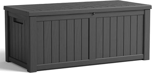 120 Gallon Resin Deck Box, Lockable Patio Outdoor Storage Box for Furniture, Garden Tools and Tools Storage, Waterproof Outside Storage Boxes - Black - Image 2