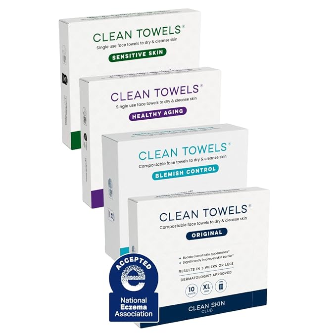 Clean Skin Club Clean Towels® XL Variety 4-Pack Travel Set, Disposable Face by CLEANSKINCLUB