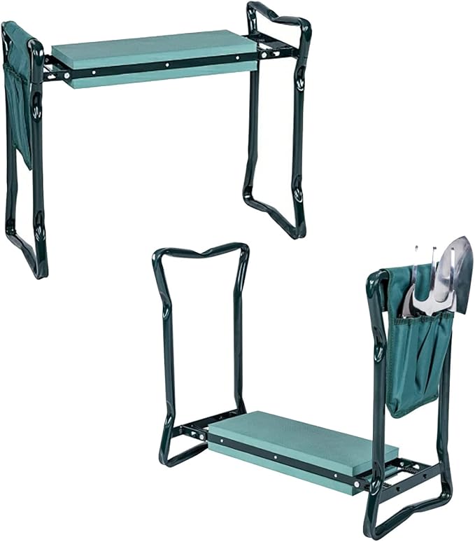 2-in-1 Garden Kneeler & Seat, Folding Seat w/EVA Foam Kneeling Pad & Removable Tools Pouch, Sturdy Steel Frame, No Assembly, Portable Heavy Duty Garden Stool for Women & Men by OFFICEJOY