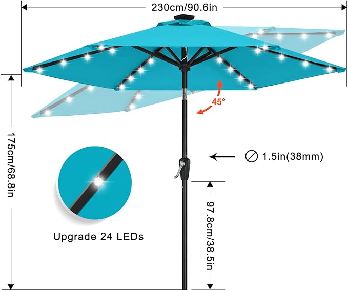 ABCCANOPY 7.5ft Solar 24 LED Lighted Patio Umbrella, Lake - Image 3