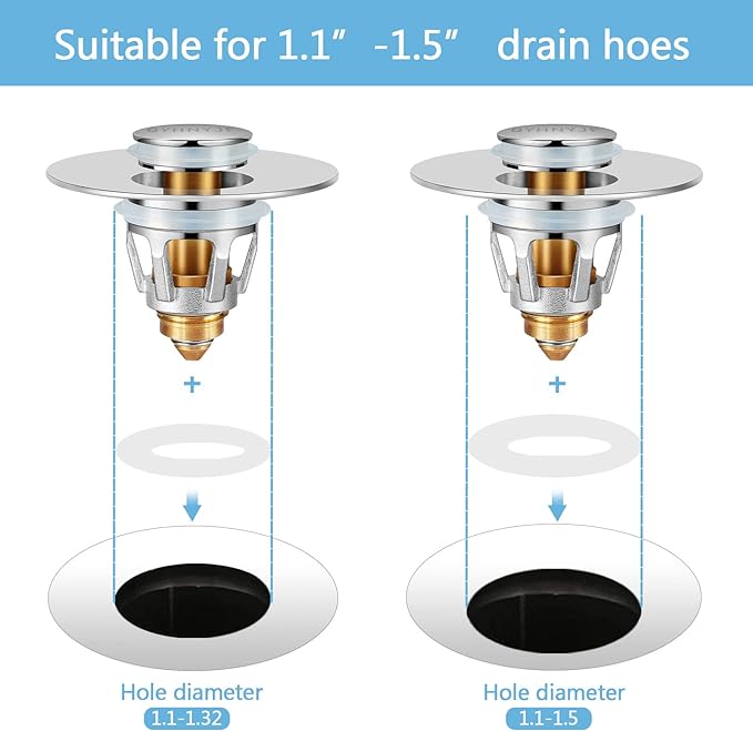 Bathroom Sink Stopper with Hair Catcher – Universal Pop-Up Drain Strainer - Image 3