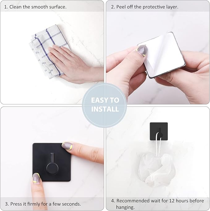 VIS'V Adhesive Towel Hooks, Waterproof Shower Wall Stick on Hooks, 2 Extra - Image 7