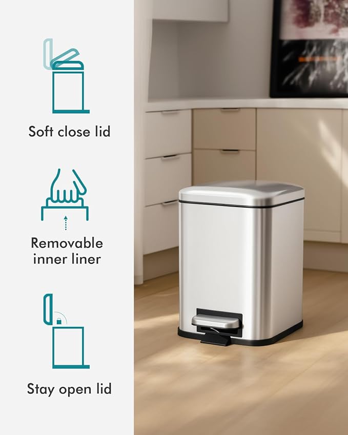 Bathroom Trash Can with Lid, 6 Liter / 1.6 Gallon Small Trash Can with - Image 2