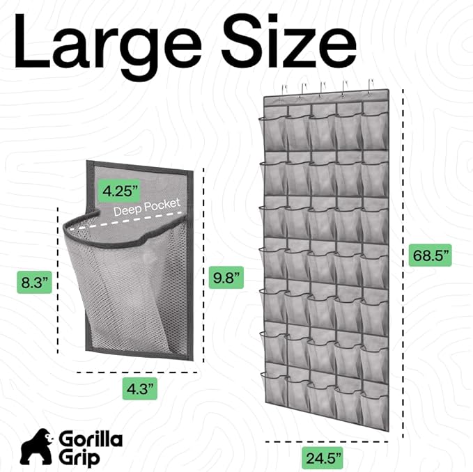 GORILLA GRIP Over the Door Shoe Organizer, 35 Large Breathable Mesh Pockets - Image 7