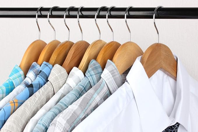 AMKUFO Wooden Hangers 20 Pack Wood Suit Hangers Non Slip Wooden Coat Hangers - Image 9