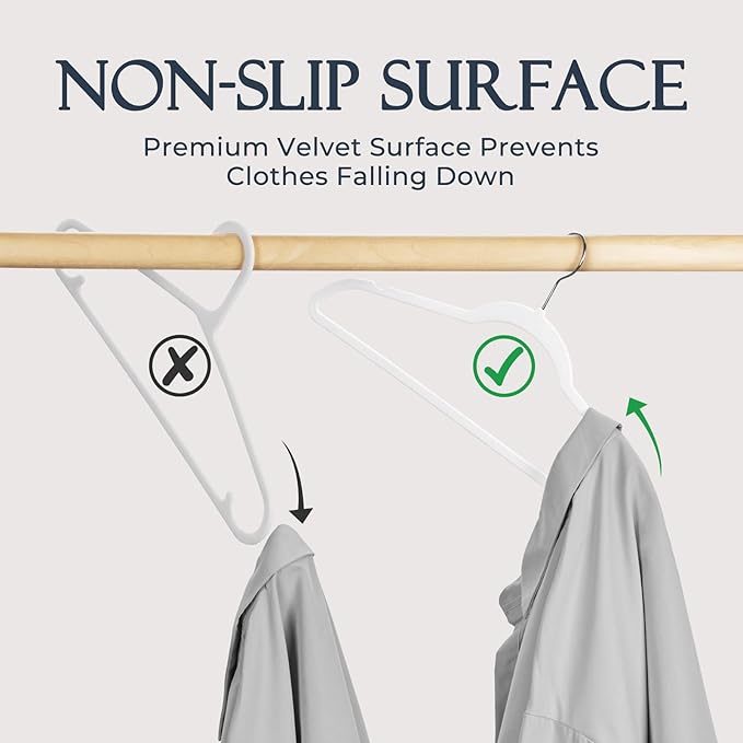 HOUSE DAY White Velvet Hangers 60 Pack, Non Slip Clothes Felt Hanger Heavy Duty - Image 2