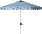 SAFAVIEH 9ft Outdoor Patio Umbrella, Round, Valance, Baby Blue & White Trim, Auto Crank Tilt, UV Resistant for Deck, Backyard, Poolside (PAT8006U) by SAFAVIEH
