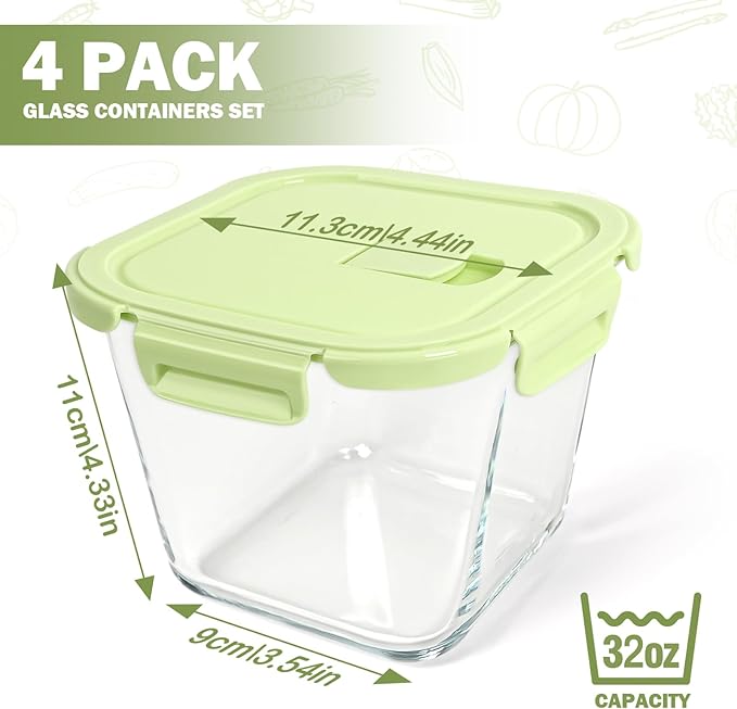 Glass Soup Containers with lids 4 Cup, 32 oz Glass Storage Containers, Tall - Image 2