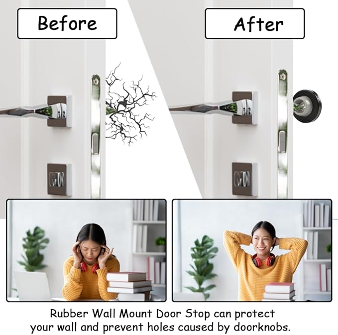 6pcs Concave Wall Door Bumper Stop Rubber Wall Mount Door stoppers Silver - Image 3