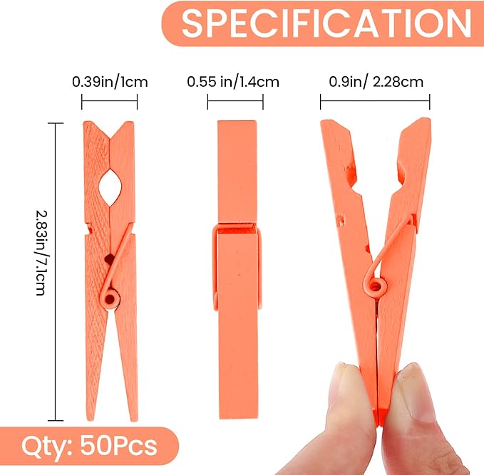50PCS Colored Wooden Clothespins, 2.9inch Orange Clothes Pins - Image 7