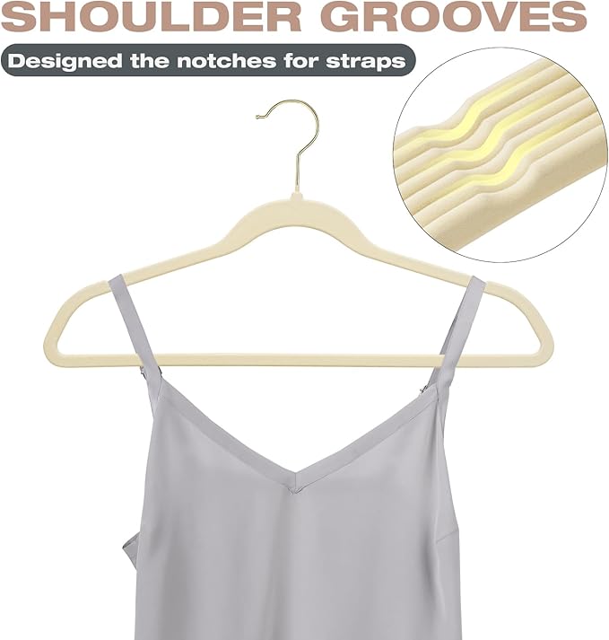 50 Pack Beige Velvet Hangers, Non Slip, Heavy-Duty, Space Saving, - Image 4