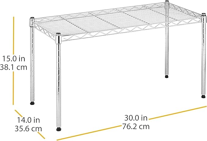 Xcity Storage Shelves, 1 Tier Heavy Duty Metal Shelving Unit, 350 LBS Capacity Adjustable Steel Wire Shelf Organizer for Pantry, Kitchen, Garage, 14" D x 30" W x 15" H, Chrome - Image 2