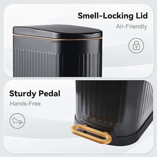 Slim Bathroom Trash Can with Lid Stainless Steel Garbage Can Soft Close Step - Image 6