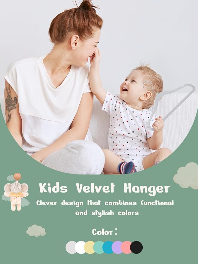 HOUSE DAY 11 Inch Velvet Baby Hangers 50 Pack Grey, Premium Kids Hangers - Image 9