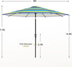 MEWAY 9ft Patio Umbrella Outdoor Table Umbrellas with Push Button Tilt and Crank, Market Umbrella 8 Sturdy Ribs for Deck, Garden, Pool and Backyard, Blue-Green Stripe - Image 7